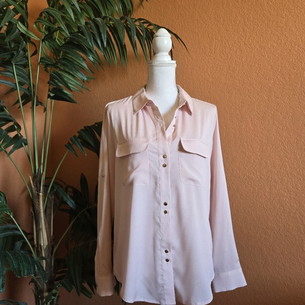 3/$25 Ivanka Trump Button Down Blouse Ballet Pink Large Safari Style Top